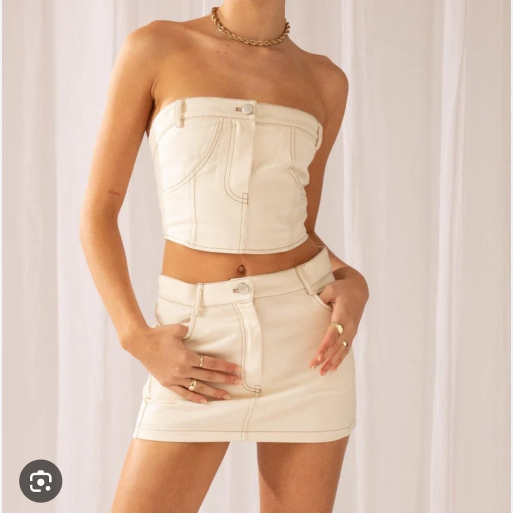 Cream Peppermayo Strapless Top and Skirt Set